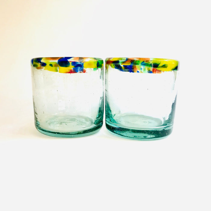 Blown Glass Tumbler With Colored Rim