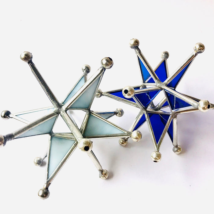 Mexico 1492 - Tinplate borders and colored glass star can be a stunning detail on your table, mantelpiece, nightstand, an amazing Christmas tree ornament, or a garland pendant.  