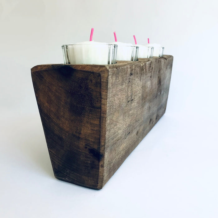 Mango Wood Antique Piloncillo Mold - 4 Holes Candle Holder