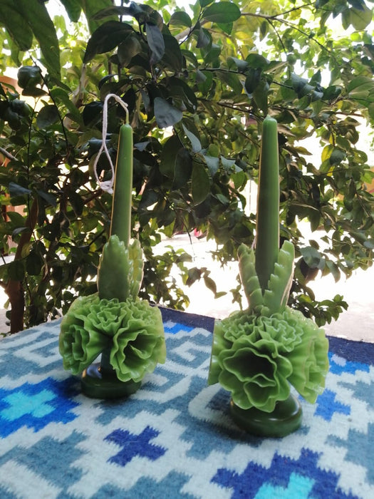Oaxacan Ornamented Candle with Petals and Leaves - Various Hights
