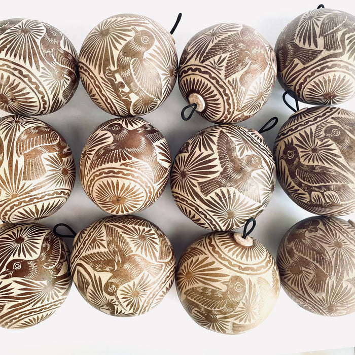 Carved Gourd Ornamental Sphere - Natural Beige