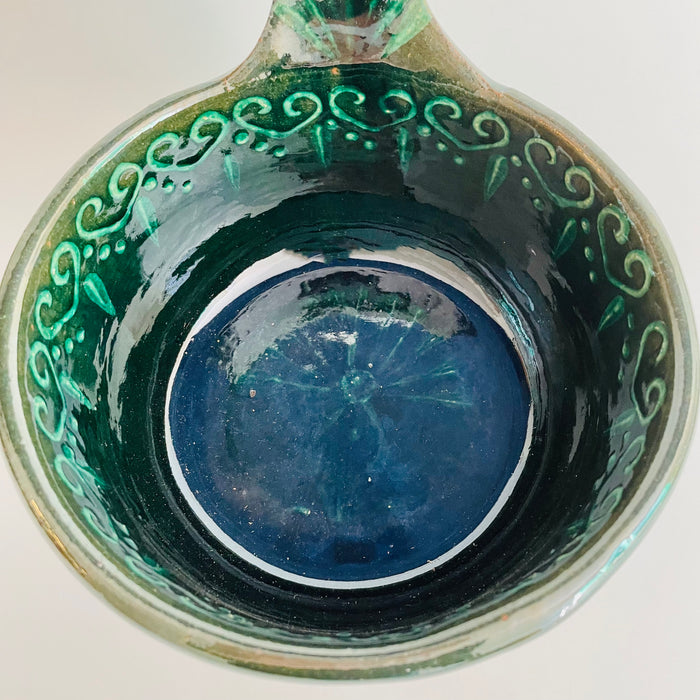 Hand-Painted and Glazed Pot with Handle - Cazuela Sartén - Green
