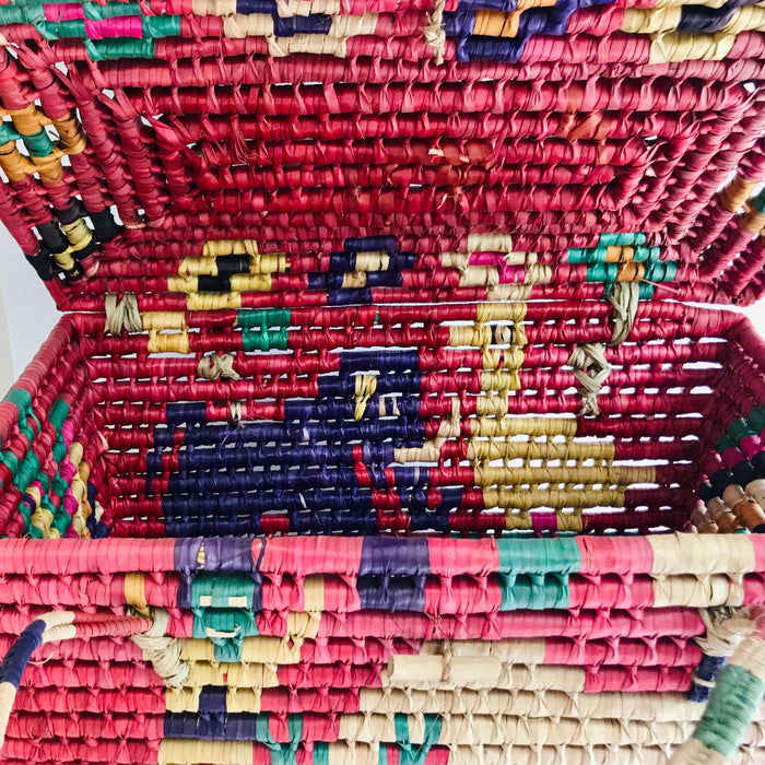 Pink Palm Fiber Picnic Basket