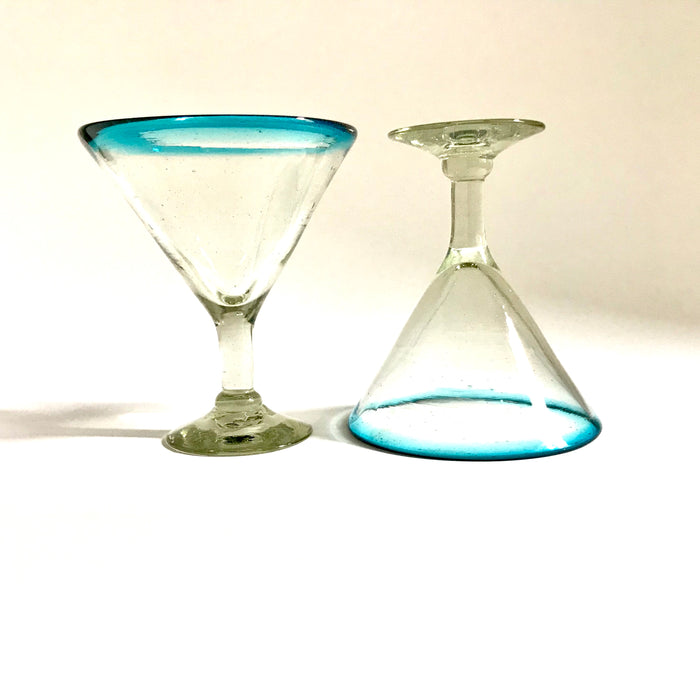 Blown Glass Margarita/Martini Glass With Colored Rim