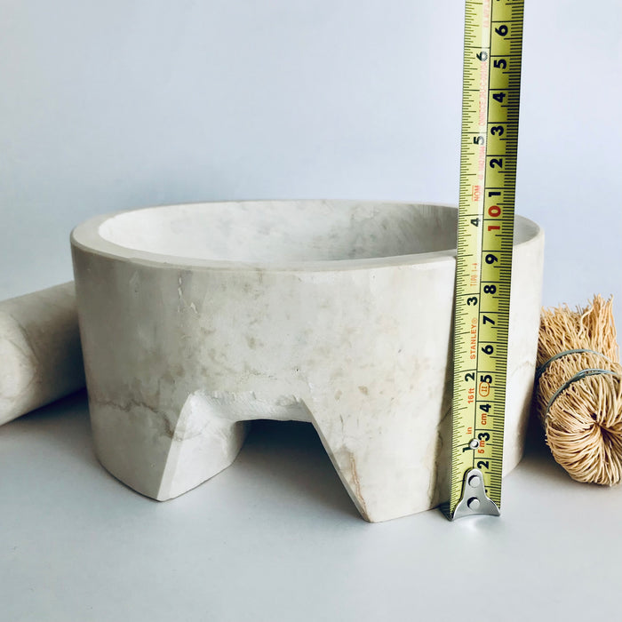 White Maya Stone Mortar & Pestle - Molcajete - 19cm / 7.5”