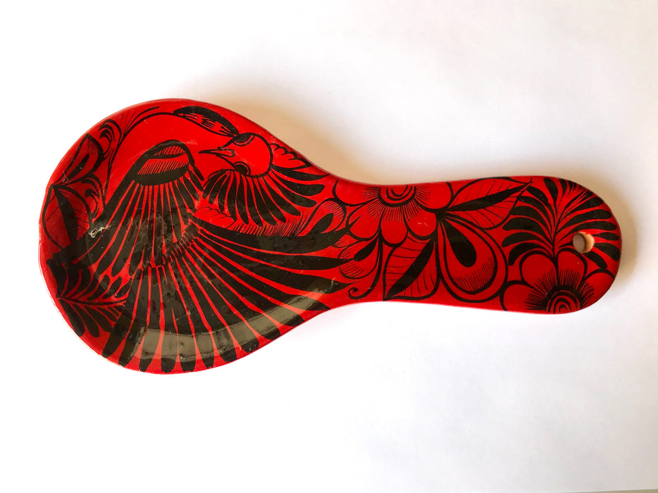 Mexico 1492 - Hand-painted, glazed cooking spoon holder that will lighten any kitchen and inspire your new gourmet masterpieces. Black on Red.