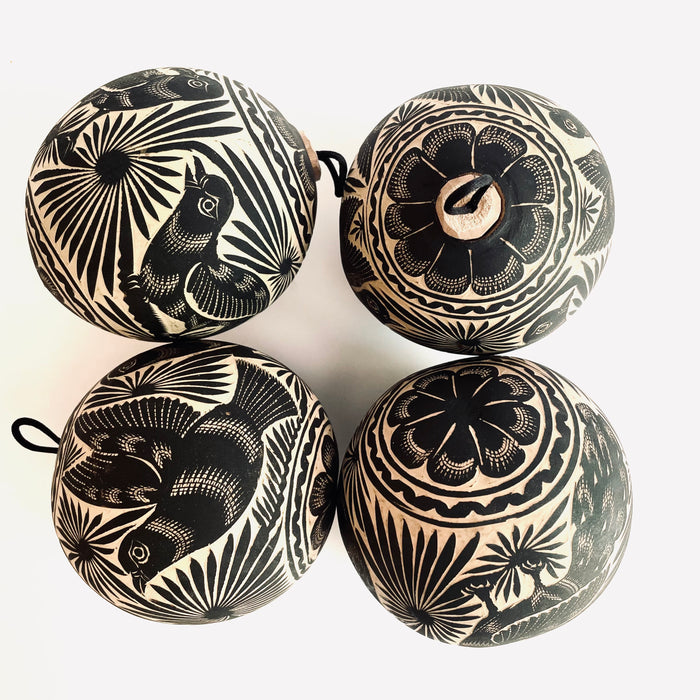 Carved Gourd Ornamental Sphere - Black