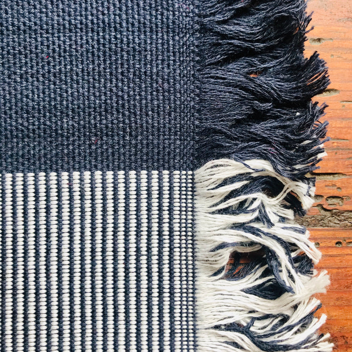 Wide Band Placemats - Navy & White - Handmade on Pedal Loom - Set of 4