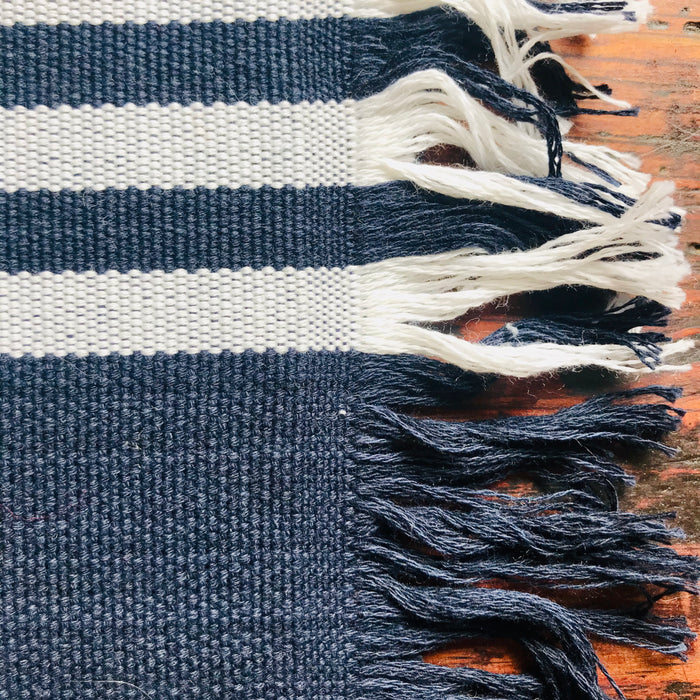 Wide Striped Placemats - Navy & White - Handmade on Pedal Loom - Set of 4