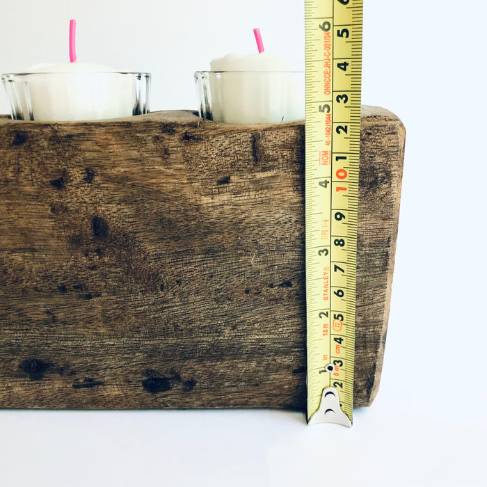 Mango Wood Antique Piloncillo Mold - 4 Holes Candle Holder