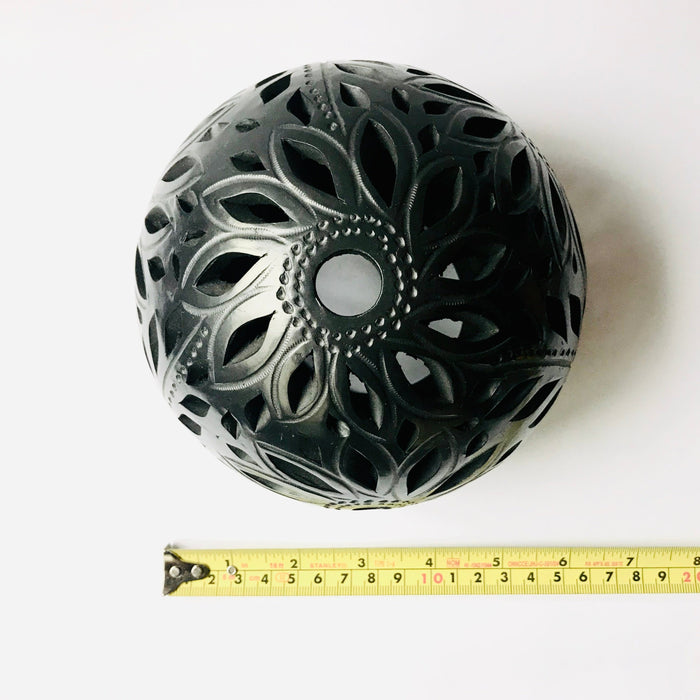 Black Clay Carved Candelholder  H4" D6"