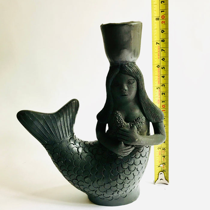 Black Clay Mermaid Candleholder