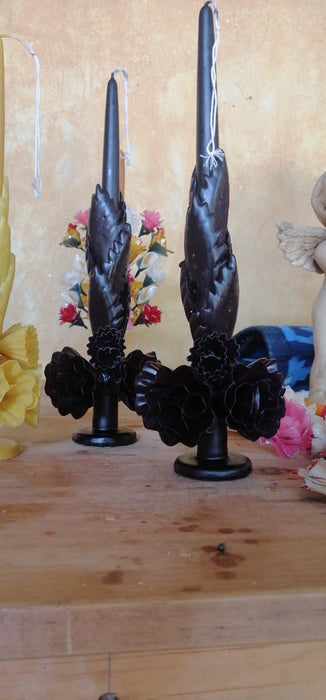 Oaxacan Ornamented Candle with Petals and Leaves - Various Hights