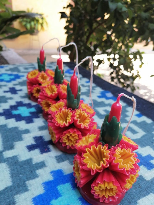 Oaxacan Ornamented Candle with Petals and Leaves - Various Hights