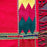 Mexico 1492 - bright red table cloth with colorful edges, handmade on a backstrap loom in Chiapas Mexico. Fringes and borders. 